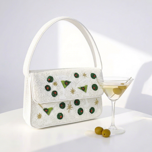 Sac de cocktail moyen bohème brodé de perles, motif Martini, écologique, pochette à cosmétiques, élégant, tendance mode, poignée souple - Product Image 1