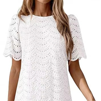 Robe d'été décontractée ample à manches courtes bouffantes et col rond pour femme, broderie œillet blanche, modèle 2026, fabrication ODM/OEM sur mesure