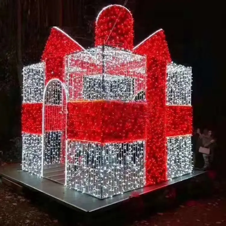 Уличная Водонепроницаемая большая подарочная коробка с 65 светодиодами, Рождественский 3D дисплей из АБС-пластика, декоративное освещение, арки