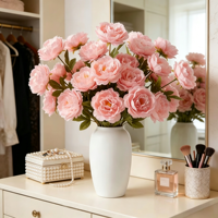 Set Bunga Peony Buatan Warna Pink Muda, 4 Tangkai Bunga dengan Banyak Kepala, 56,7 cm, Bunga Dekoratif Tahan Lama untuk Rumah dan Taman