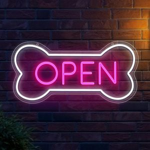 Dog bone open Letreros Neon LED indoor hanging ambient light shop <b>sign</b> wall decoration light entrance indicator light 5v 12v - Product Image 1