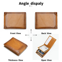 Porte-cartes d'identité vintage en cuir véritable, plusieurs emplacements pour cartes, fenêtre transparente pour carte d'identité, étui à cartes pliable, logo personnalisé OEM ODM, haute qualité