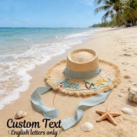 Chapeau de soleil en paille de raphia personnalisé brodé sur mesure pour femme, à large bord en dentelle, idéal pour les vacances d'été à la plage et la protection solaire