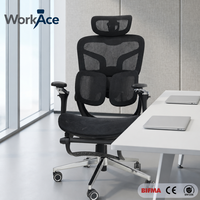 Chaise de bureau ergonomique confortable en maille WorkAce XXFU-0506, style minimaliste, pivotante, réglable, base en nylon, conforme à la norme CE EN 1335