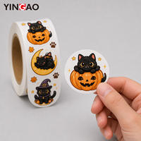 Stiker Pita Dekoratif Halloween Lucu Kawaii Custom, Matte Die Cut Hantu Labu Kelelawar untuk Dekorasi Kotak Hadiah Tas Kertas Kraft