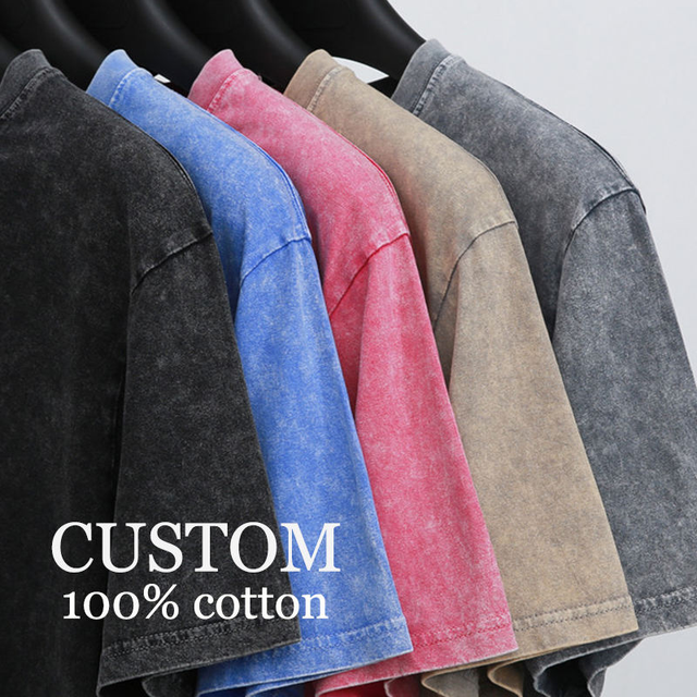 Custom Men's Heavyweight Oversized Acid Washed Distressed Vintage Woven 100% Cotton Fit Luxury Jersey Tee Shirts