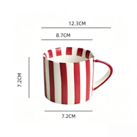 Mug à café en céramique à rayures rouges et blanches de style japonais minimaliste, peint à la main, pour latte, cappuccino, thé, vaisselle de cuisine