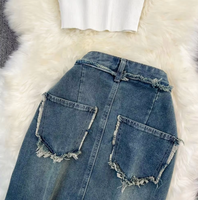 Robe en jean mi-longue fendue à taille haute, style sexy, collection été 2026, avec jupe intégrée, style industriel lourd, tendance, ensemble de vêtements