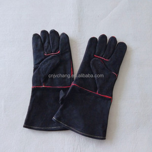 Guantes de barbacoa de cuero de vaca resistentes a altas temperaturas, guantes negros para horno con función antiescaldado - Product Image 6