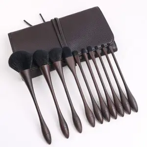 Small Waist Wooden Grain Handle Designer Makeup Brushes Blush Foundation Cosmetic Brush Set With PU Bag