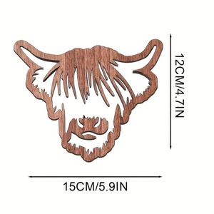Sous-verre en bois Vache des Highlands 15x12cm, ajouré, résistant à la chaleur, décoration rustique pour mariage - Product Image 4