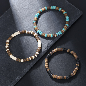 Pulsera de cuentas de madera turquesa de diseño mínimo para hombres pulsera de diseñador de concha de <span class=keywords><strong>coco</strong></span> con cuentas de sensación de gama alta para hombres - Product Image 4