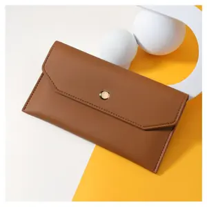 Cartera larga minimalista de color sólido, monedero informal de moda, tarjetero versátil de cuero Pu