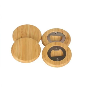 Round Bamboo Bottle Opener Portable <b>Beer</b> Opener With Metal Cap Remover For Outdoor Use - Product Image 1