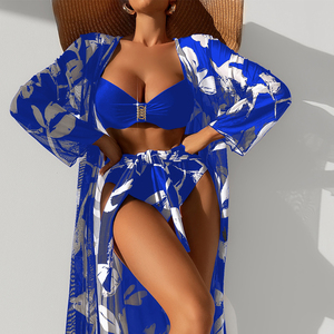 2024 Split tres piezas malla <span class=keywords><strong>Bikini</strong></span> estampado conjunto manga larga <span class=keywords><strong>Big</strong></span> <span class=keywords><strong>Boob</strong></span> traje de baño mujeres - Product Image 5