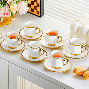 Ceramic <b>Teacup</b> <b>And</b> <b>Saucer</b> <b>Set</b> With Gold Trim 6 Piece For Afternoon Tea Home Use - Product Image 2