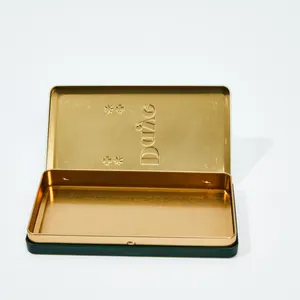 Caja de lata con tapa para regalo, contenedor de Metal con impresión personalizada, Rectangular, cuadrado, con bisagras