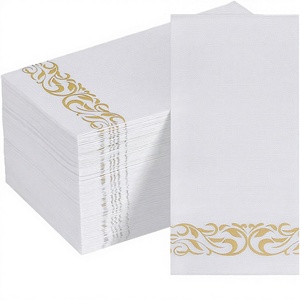 Serviettes d'invités jetables en pulpe de bambou 3 plis absorbantes à <span class=keywords><strong>pois</strong></span> dorés, sensation lin, pour cocktails et dîners événementiels - Product Image 3