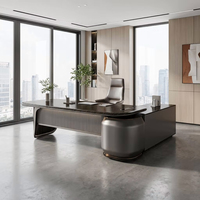 Bureau de direction ergonomique de luxe à finition brillante, respectueux de l'environnement, en MDF E1, avec charge sans fil, table de patron moderne, mobilier de bureau moderne