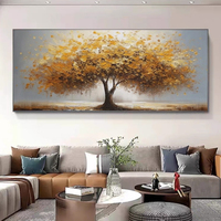 Peinture à l'huile abstraite 3D sur toile, 100% peinte à la main, grand format, avec palette et couteau, motif arbre doré, nature morte