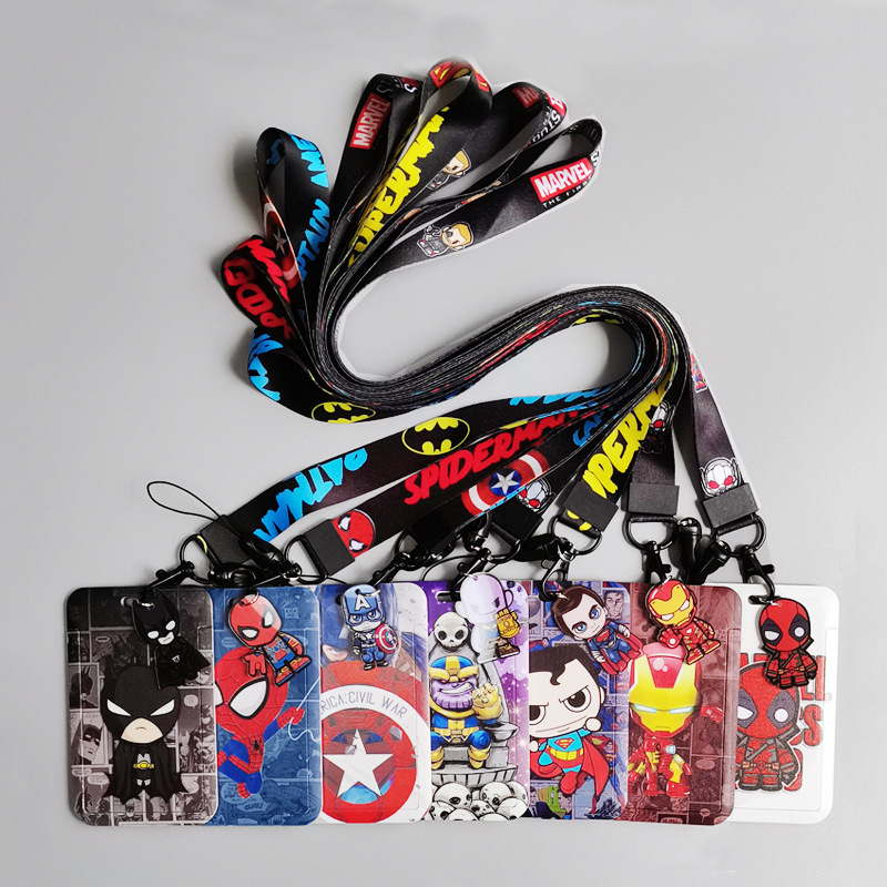 Lanyards Cool Cartoon Marvel Iron Man Spider Man Captain America Card Holder Anti-Lost ID Bus Badge Cards Case Lanyards Custom