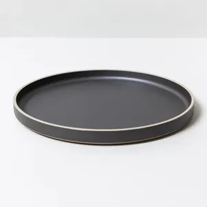 Оптовая продажа, керамическая круглая керамическая посуда для ресторана в скандинавском стиле, индивидуальные кухонные матовые черные обеденные тарелки для стейка