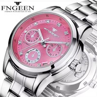 Jam Tangan Wanita Otomatis Mekanik Fngeen 3802 Montres Reloj Mewah Fashion Bisnis Stainless Steel Arloji Wanita