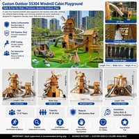 Aire de jeux extérieure personnalisée en acier inoxydable, thème ferme, avec cabane moulin à vent, filet d'escalade et toboggan pour enfants, pour écoles, centres de villégiature et fermes