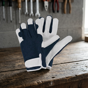 Gants de travail antidérapants en cuir PU JNA GROUP avec poignet élastique, bleu et blanc, usage général, sécurité, épaisseur 4 mil, 10 pouces, sans latex - Product Image 4