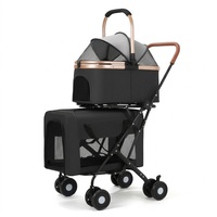 Poussette pliable robuste à double étage pour animaux de compagnie, avec maille respirante et cadre en acier, pour chiens et chats multiples, idéale pour les voyages en extérieur