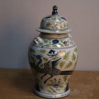 Pot en porcelaine bleu-vert antique avec couvercle à finition lion et motif phénix, pot à gingembre en céramique chinoise pour la décoration intérieure