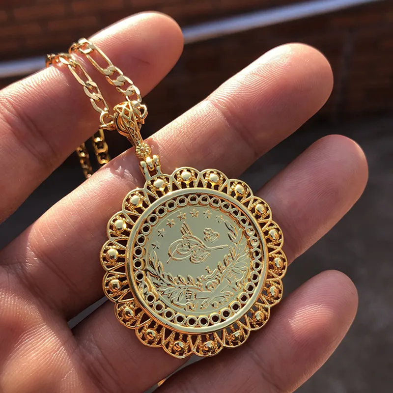 Collar de moneda de color dorado de Dubái para mujeres y niñas, joyería etíope, collares colgantes de Color dorado, regalos de joyería de cumpleaños