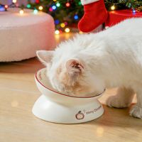 Bol pour animaux de compagnie en céramique de la série de Noël NicePets |   Plat à nourriture et à eau au design festif du Père Noël |   Bord de protection surélevé anti-basculement 4 styles