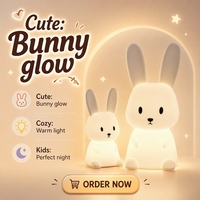 Lampe tactile en silicone en forme de lapin moelleux changeant de couleur RGB, lampe LED rechargeable pour enfants, lampe de chevet pour chambre d'enfant, lampe de chevet pour bébé