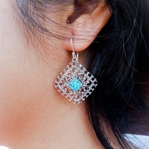 NY-ER066 Women's Gold Jewelry Square Cute Gemstone Turquoise <b>Earrings</b> Whosale Sterling Silver for Weddings Parties Other - Product Image 2