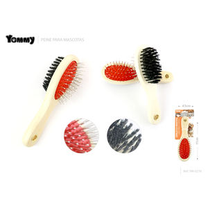 Brosse pour animaux Yommy, double face, 17 cm, base rouge avec poils noirs, pour le toilettage des chiens et des chats - Product Image 1