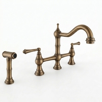 Robinet de salle de bain monocommande à montage sur plancher en laiton antique, design classique traditionnel, eau chaude/froide, avec valve à capteur céramique