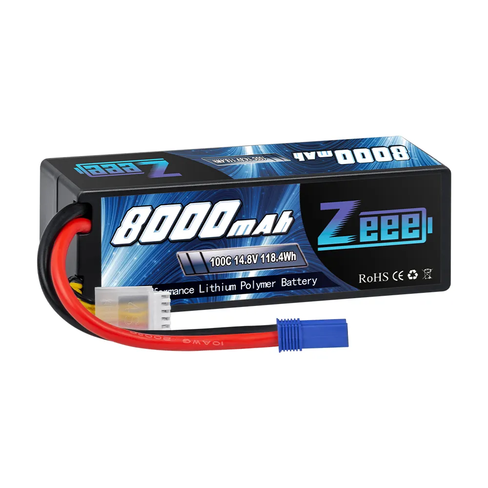 Zeee 4S Lipo Battery 14.8V 8000mAh 100C with EC5 Connector Hardcase Battery for RC Car Boat Truck Helicopter Airplane