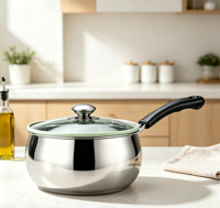 Ensemble de marmites à soupe en verre élégantes et modernes à poignée unique, avec design double anse motif perle de lait, compatibles gaz et induction