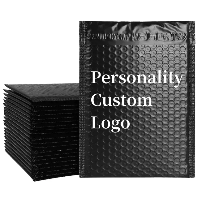 OEM Stock ecológico personalizar Polymailer negro Mailer correo bolsa de burbujas embalaje correo a prueba de rasgaduras sobres acolchados de burbujas