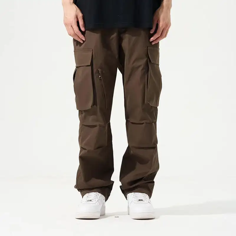 Custom celana panjang kargo pria, celana kargo ukuran besar katun banyak saku celana panjang Hip Hop Joger longgar pria
