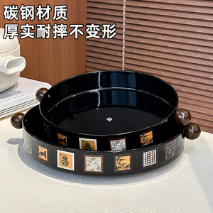 Vintage Style Rotating <b>Tray</b> Round Lacquered Multifunction Storage For Kitchen Condiment Desktop Cosmetic Organization - Product Image 5