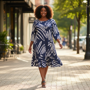 New Style Hibiscus Flower Print Polynesian Tribal Spandex Casual Hawaiian Dress O-Neck Knee Length Fit <strong>Flare</strong> Ladies - Product Image 1