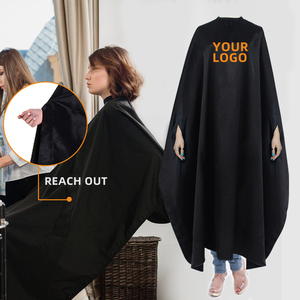 Cape de coiffure imperméable en polyester avec logo noir à pression pour salon de coiffure, robe de coupe de cheveux - Product Image 1