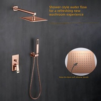 Ensemble de douche thermostatique chaud/froid EIOIOL en cuivre brossé, style minimaliste moderne, avec pommeau de douche carré effet pluie et robinet encastré