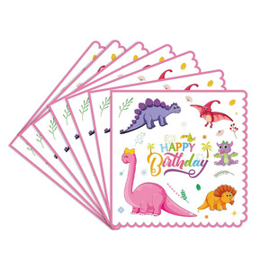Ensemble de vaisselle jetable pour fête sur le thème du dinosaure rose, 60-80 pièces, décorations d'anniversaire pour enfants, célébration sur le thème des dinosaures - Product Image 3