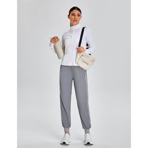 Pantalon de jogging taille haute pour femme, anti-humidité, pour entraînement, course, gym, randonnée, avec poches, gris - Product Image 3