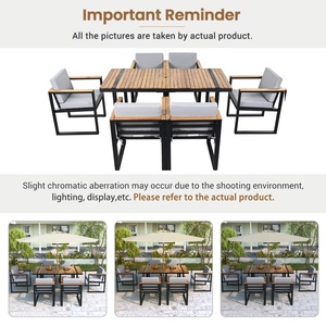 Set di Mobili da Giardino di Lusso, 7 Pezzi con Tavolo <span class=keywords><strong>e</strong></span> <span class=keywords><strong>Sedie</strong></span>, Cuscini Grigi Rimovibili, Arredamento da Esterno per Patio - Product Image 5