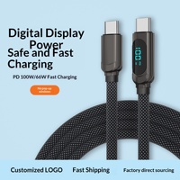 Câble de charge rapide USB-C vers USB-C tressé avec affichage numérique PD100W 5V 3A pour téléphones portables et ordinateurs portables