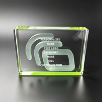 Plaque en cristal Neelpure 188244 rectangulaire à bord vert, motif gravé au laser 3D, pour souvenir de marque moderne